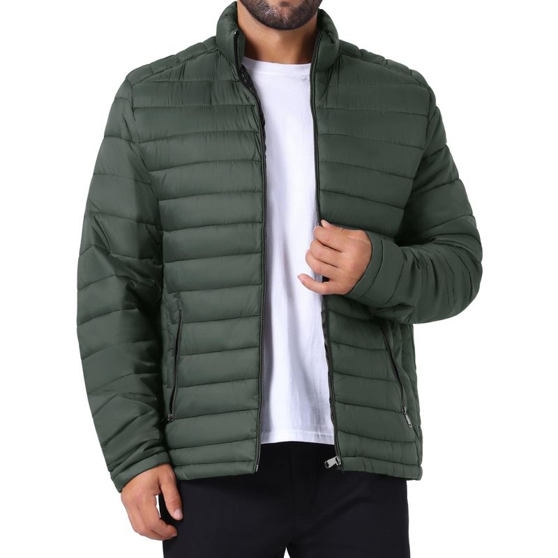 INSPIRE CHIC Men's Winter Solid Color Stand Collar Zipper Quilted Puffer Jacket X Large Dark Green