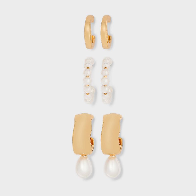 Pearl Earring with Hoops Set 3pc - A New Day™ White: Nickel-Free Metal, Post Closure