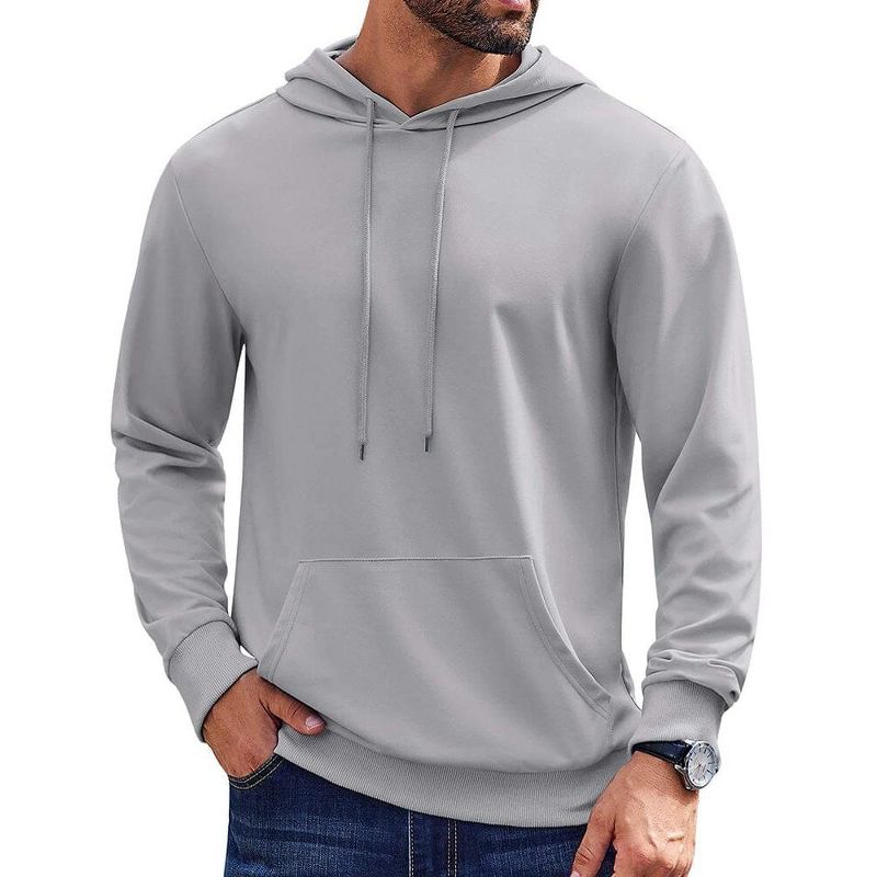 COOFANDY Mens Hoodies Pullover Long Sleeve Casual Fashion Sweatshirts Drawstring Gym Hooded Shirt with Kanga Pocket Light Grey L
