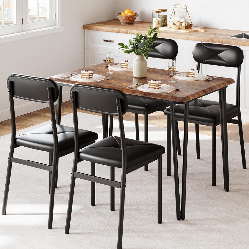 Jojoka Modern 5-Piece Dining Table Set for 4, With Cushion Seats For Small Space, Home Kitchen, Apartment,Retro Brown