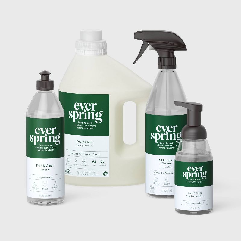 Free & Clear 100 fl oz Laundry Detergents + 10 fl oz Hand Soaps + 28 fl oz Cleaners and Disinfectants + 18 fl oz Dish Soaps - Everspring™