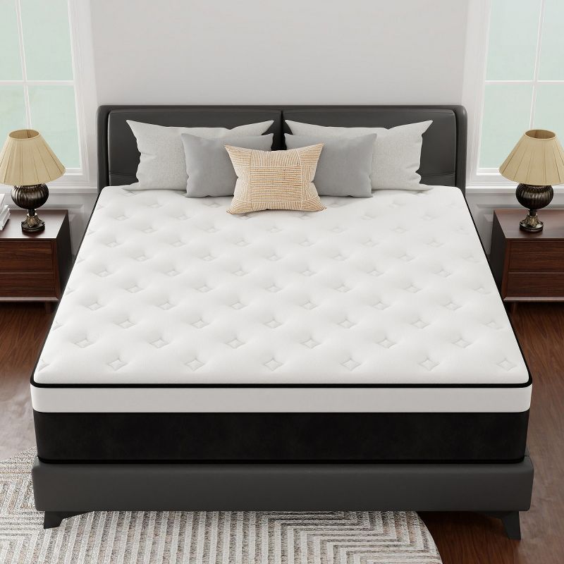 CHEVNI 8 Inch Queen Size Mattress in a box Hybrid Spring Memory Foam Medium Firm - White