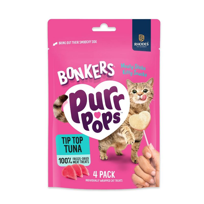 Bonkers Purrpops Freeze-Dried Tuna Flavored Lollipop Cat Treats - 0.2oz/4ct