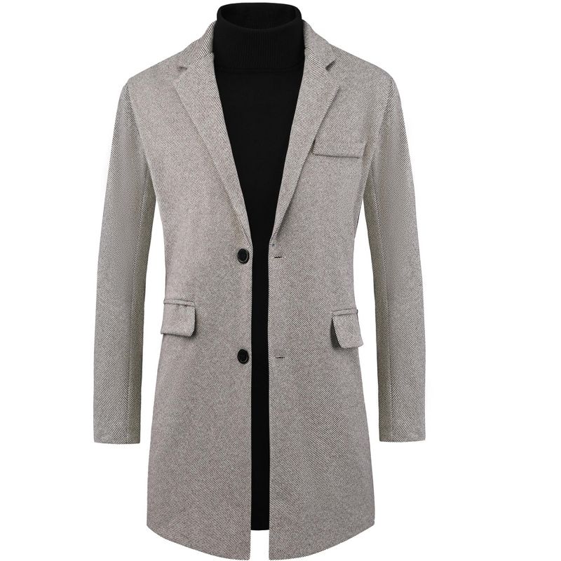 Lars Amadeus Men's Classic Fit Single Breasted Winter Herringbone Trench Coat Gray Small