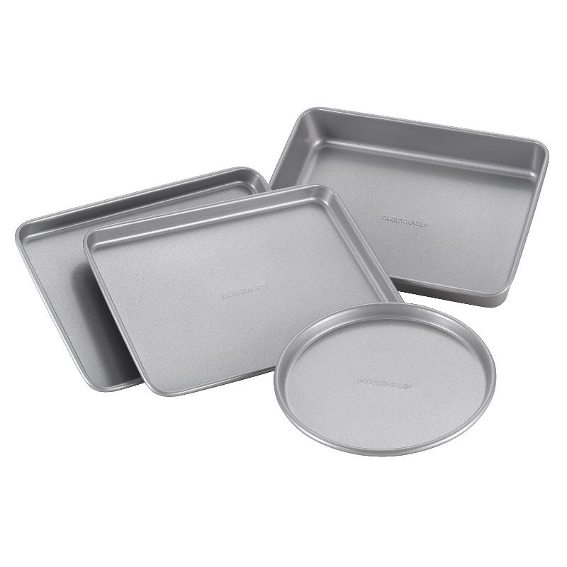 Farberware Nonstick Bakeware 4 Piece Toaster Oven Set: Carbon Steel, Rust-Resistant, Includes Pizza Pan & Cookie Sheet