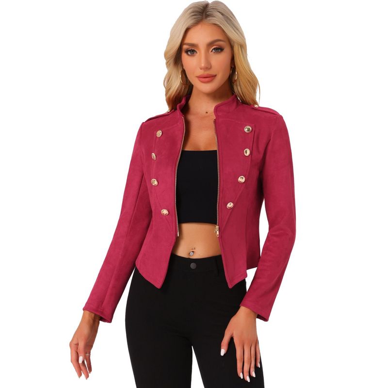Allegra K Women's Vintage Button Decor Casual Steampunk Crop Jacket Red Medium