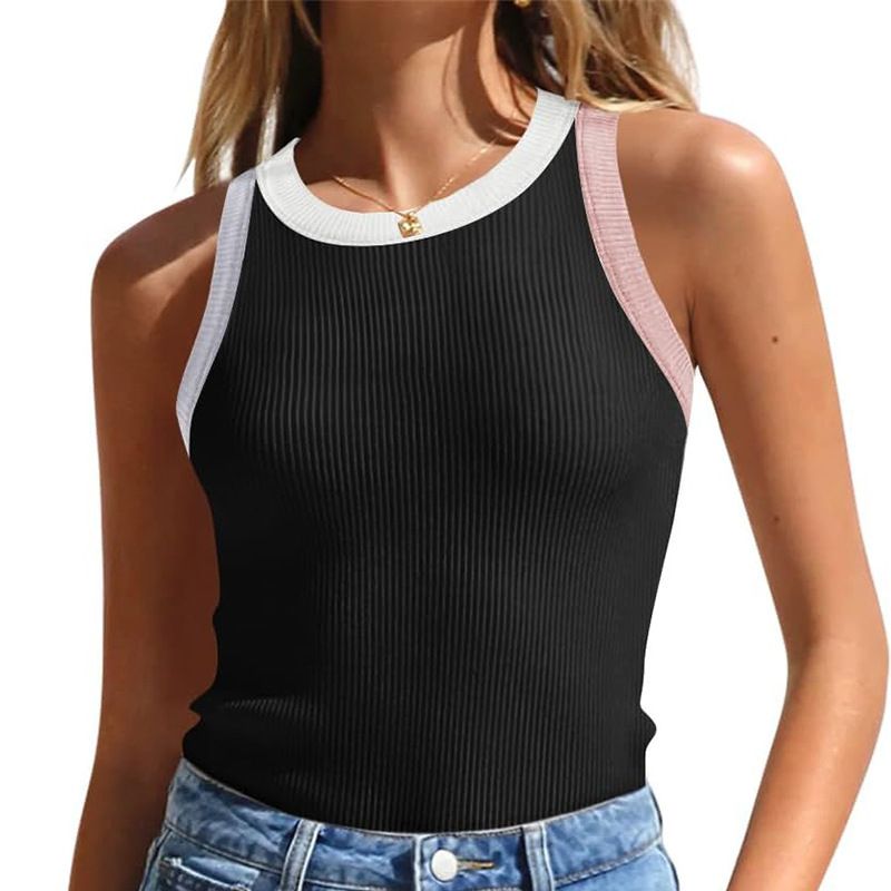Clearlove Womens Solid T Shirts - Trendy Tshirt Halter Neck Tank Top Sleeveness Clothes Sport Casual Vest Vacation Blouse,Black,L