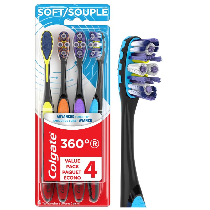 Colgate 360 Advanced Floss-Tip Manual Toothbrush - Soft - 4ct