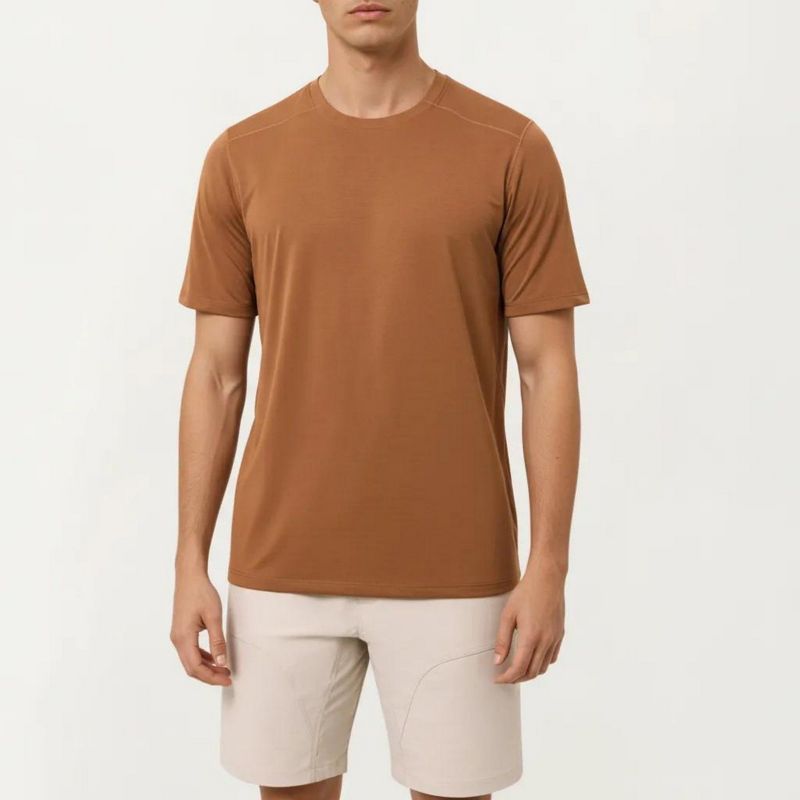 Anna-Kaci Active Men's Short Sleeve Crew Neck Performance T Shirt with Lightweight Stretch Fabric - Medium, Brown