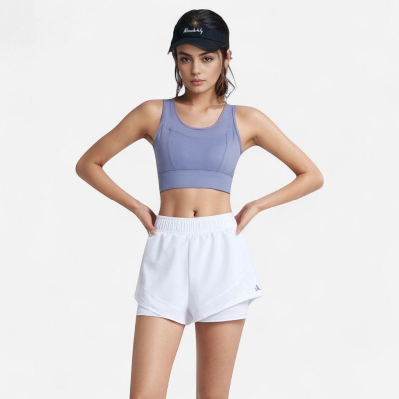 Anna-Kaci Active Women's High Waist Layered Active Shorts with Inner Compression Liner and Wide Elastic Waistband - Medium, White