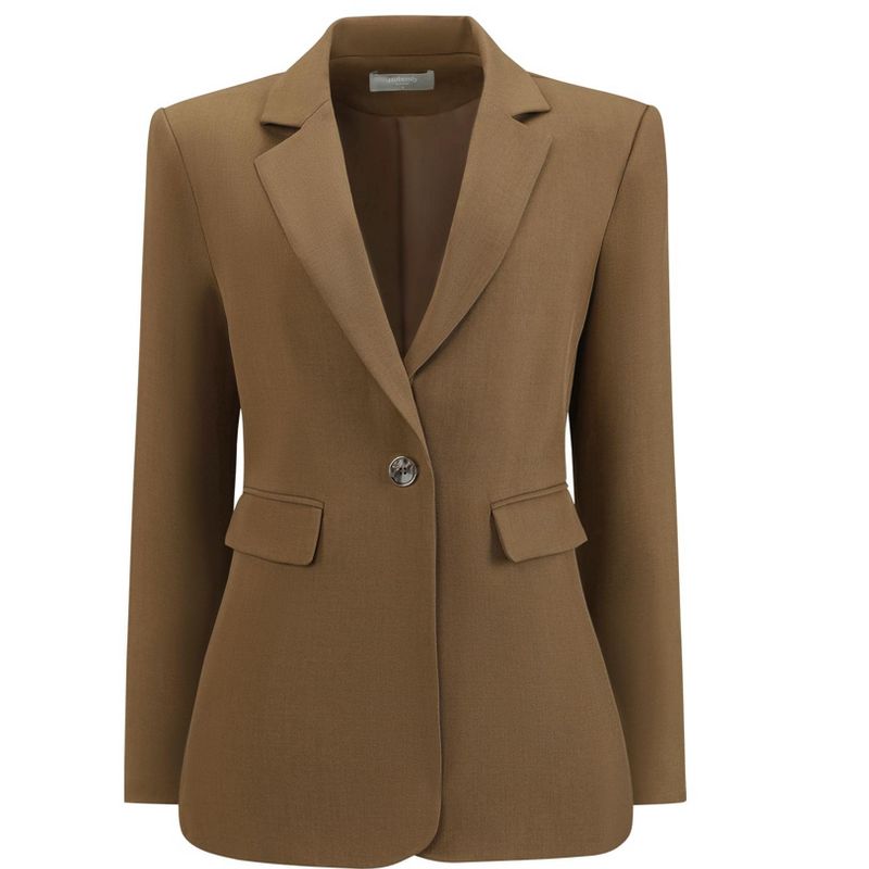 INSPIRE CHIC Women's One Button Notched Lapel Long Sleeve Full Lined Flap Pocket Semi Formal Suit Jacket Blazer Medium Brown