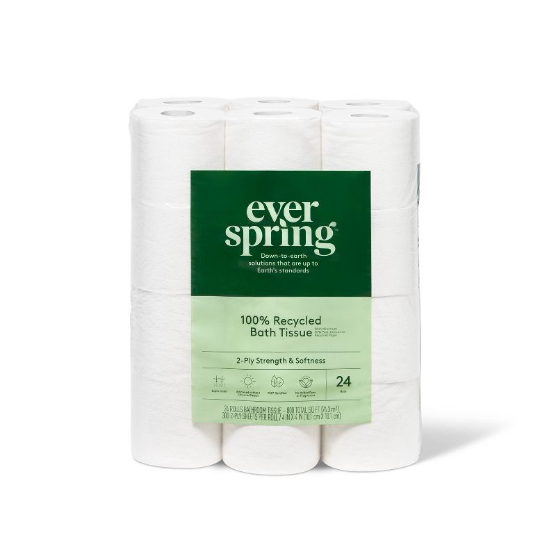100% Recycled Toilet Paper - 24 Rolls - Everspring™