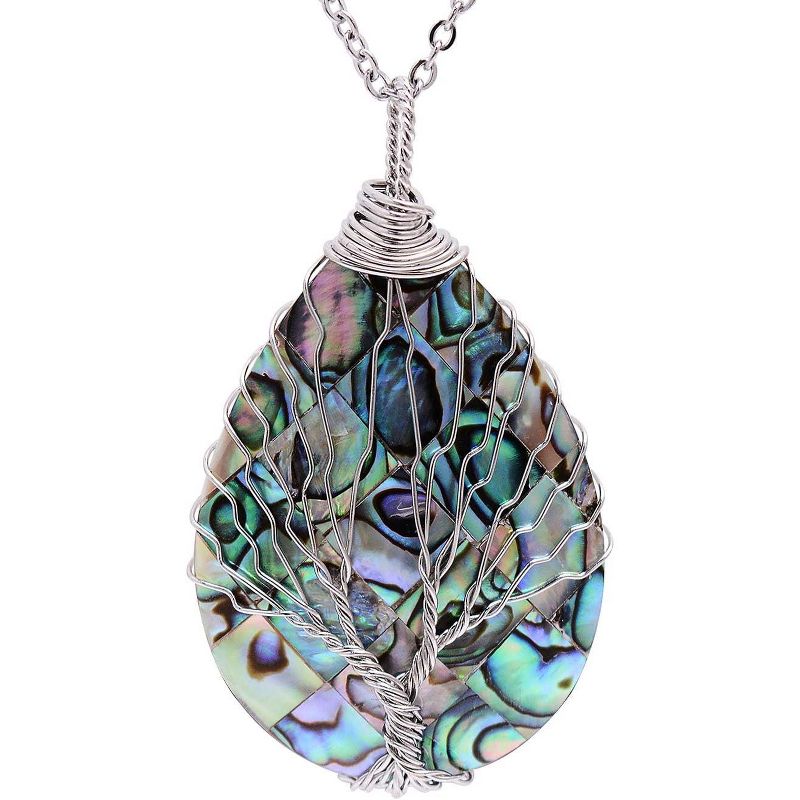 Tear Drop Abalone Shell Pendent Necklace Wire Wrap Pendant Necklace Fashion Necklace for Women Handmade Necklace Mothers Day Necklace for Mom Jewelry