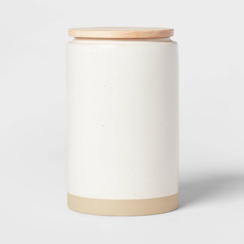 Camwood Collection Large Stoneware Canister with Wood Lid Cream - Threshold™: Kitchen Food Storage Canister, 128oz