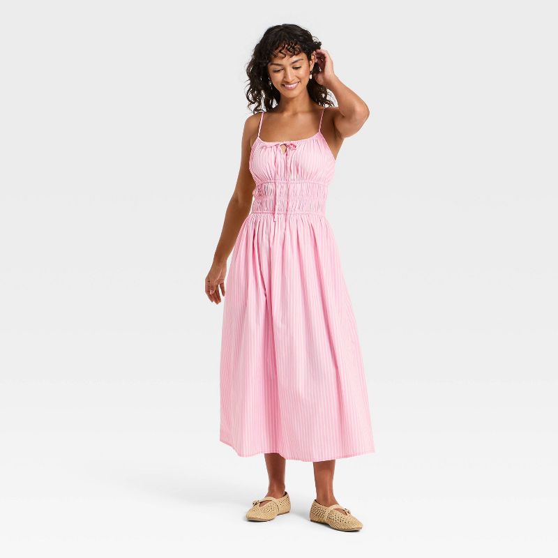 Women's Smocked Midi Dress - Universal Thread™ Pink Striped M