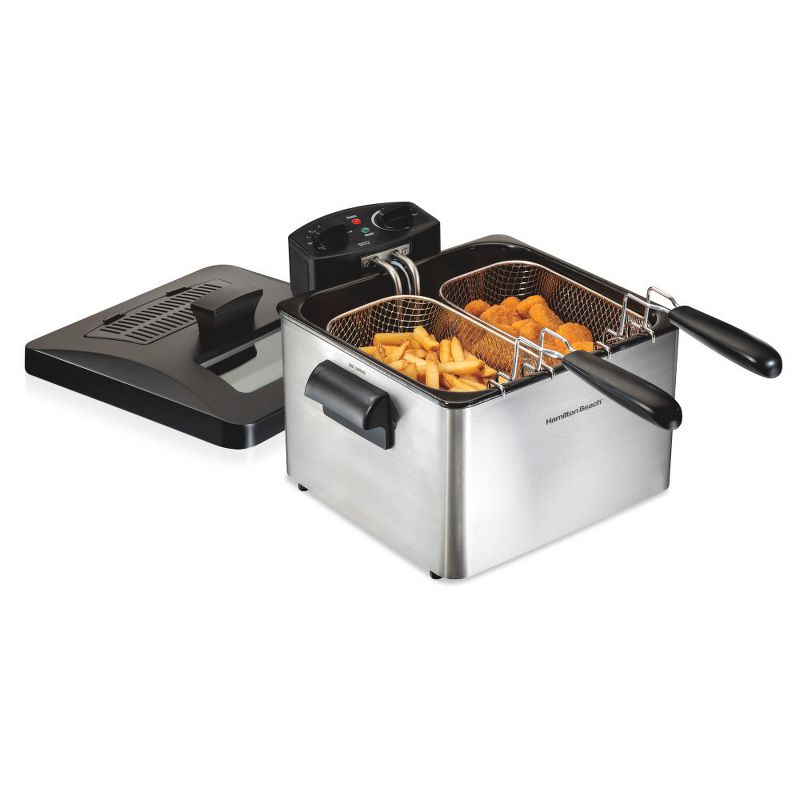 Hamilton Beach 3qt Double Deep Fryer 35036: Electric Oil Fryer, 1800W, Dishwasher-Safe Parts, Cast Aluminum, Gray