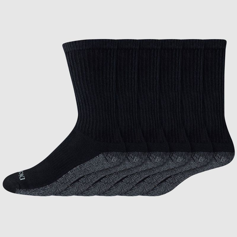 Dickies Men's 6pk Moisture Control Crew Socks - Black 12-14: Midweight Cotton Blend, Tagless, Machine Washable, Size 12-14