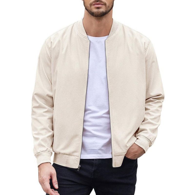 COOFANDY Men's Cotton Bomber Jacket Lightweight Flight Jackets Casual Softshell Varisty Jacket Beige L