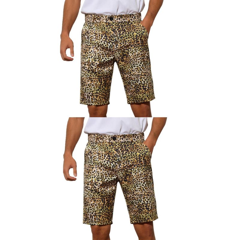 Lars Amadeus Men's Regular Fit Animal Printed Golf Shorts 2 Packs Leopard Print 36