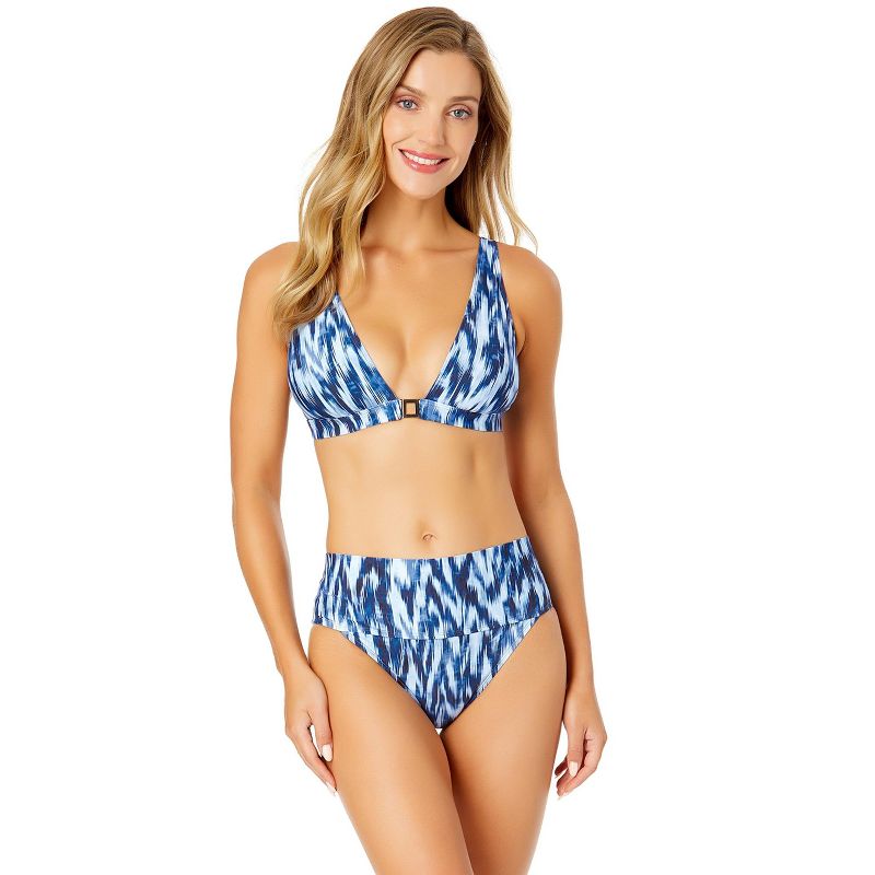 Women's Tie Dye Ikat Ring Plunge Triangle Bikini Swim Top-Tie Dye Ikat-M