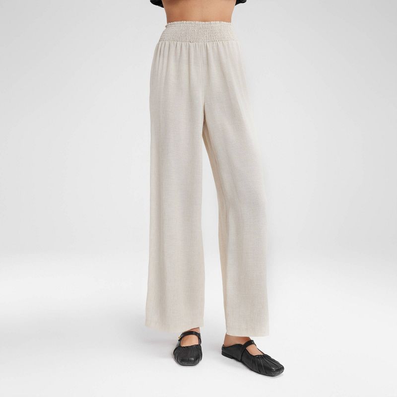Women's Wide Shirred Waistband Straight Pants - Wild Fable™ Cream XL