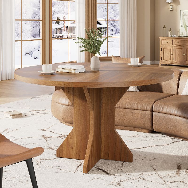 47" Dining Table for 4-6 People Circle Kitchen Dinner Table with Sturdy Pedestal Base, Small Spaces Dinning Room Furniture for Living Room, Kitchen