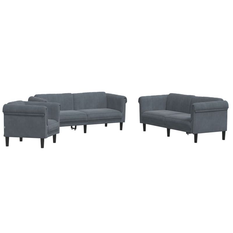 vidaXL 3 Piece Sofa Set - Dark Gray Velvet, Modern Living Room Furniture with Armchair, 2-Seater & 3-Seater Sofas