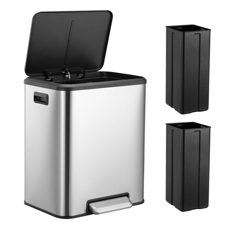 8 Gallon/30 L Dual Trash and Recycling Bin, Pedal Stainless Steel Trash Can, Kitchen Garbage Can with Removable Liner Buckets, for Office Home Kitchen