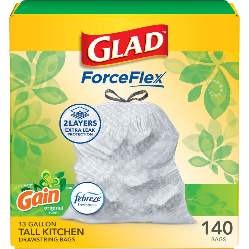 Glad ForceFlex Drawstring Trash Bags - Gain Original - 13gal/140ct