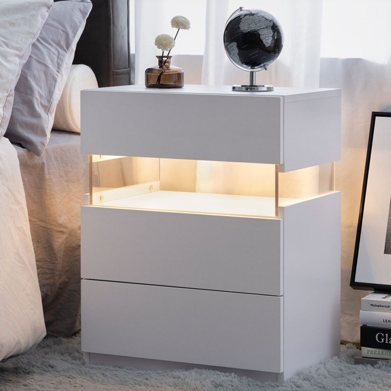 Okak LED 3 Drawer Dresser for Bedroom,Acrylic Board LED Bedside Tables,Modern End Tables with Drawers,Nightstand,Bedroom Furniture,Blue