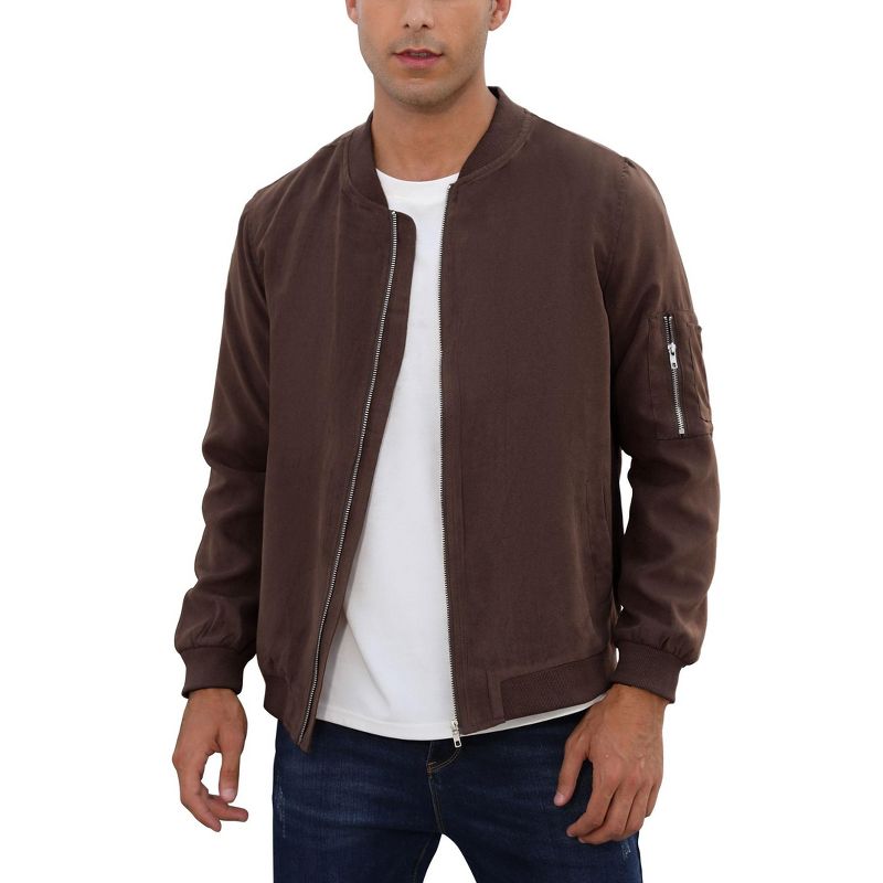 Coolmee Men's Bomber Jacket Lightweight Casual Stylish Light Flight Jacket Windbreaker Varsity Jackets Coffee S