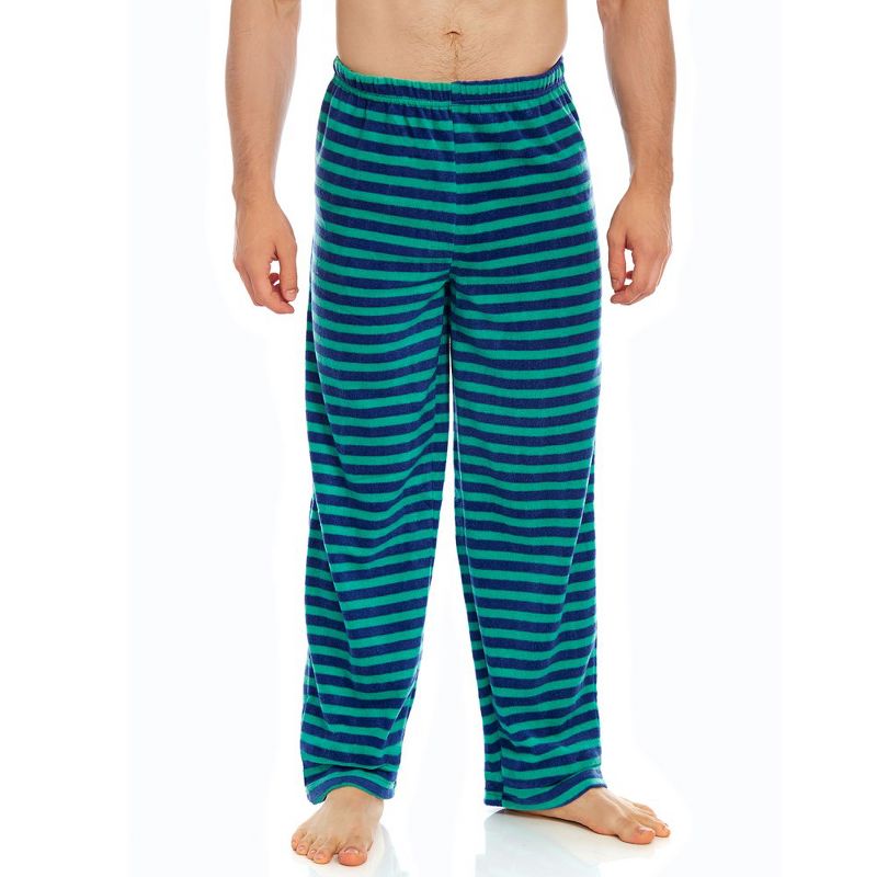 Leveret Mens Fleece Pants Striped Blue and Green L
