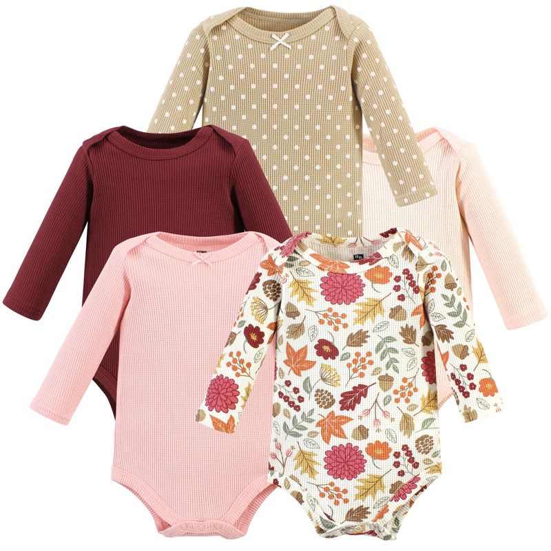 Hudson Baby Infant Girls Thermal Long Sleeve Bodysuits, Acorn Botanical, Newborn