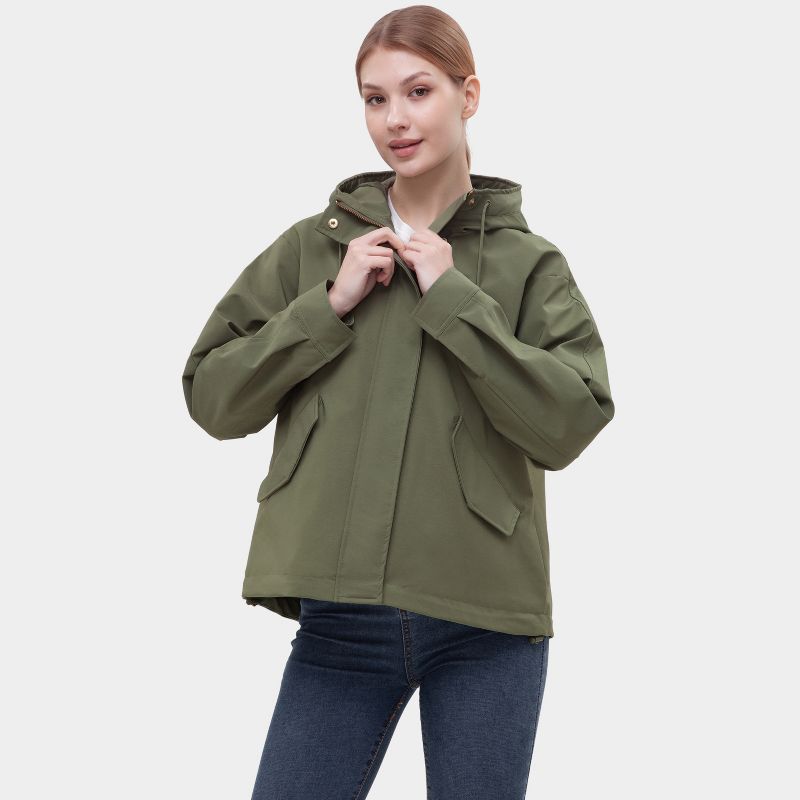 Rokka&Rolla Women's Full Zip Jacket Hooded Windbreaker-Olive, size Medium