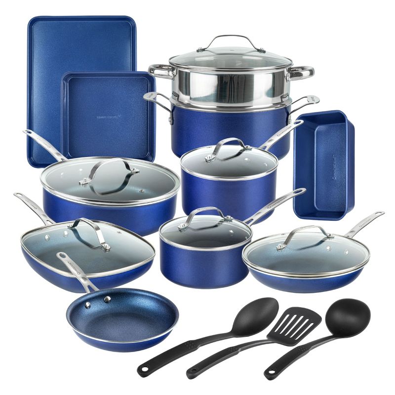 Granitestone 20 Pc Nonstick Blue Cookware Set with Bakeware and Utensils