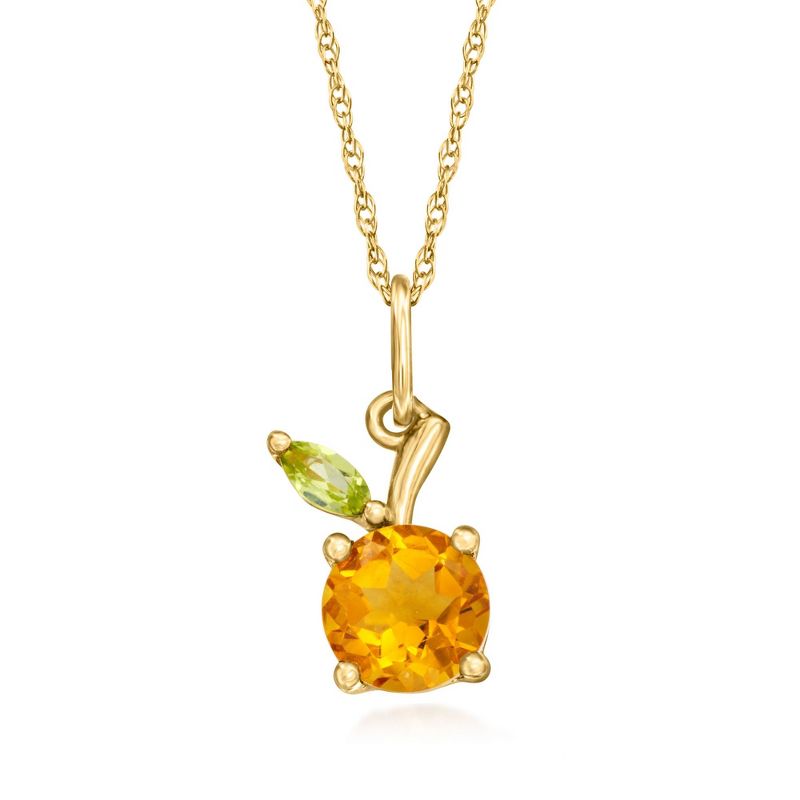 Pure Collection by Ross-Simons 0.70 Carat Citrine Peach Pendant Necklace With Single Peridot in 14kt Yellow Gold Size 18
