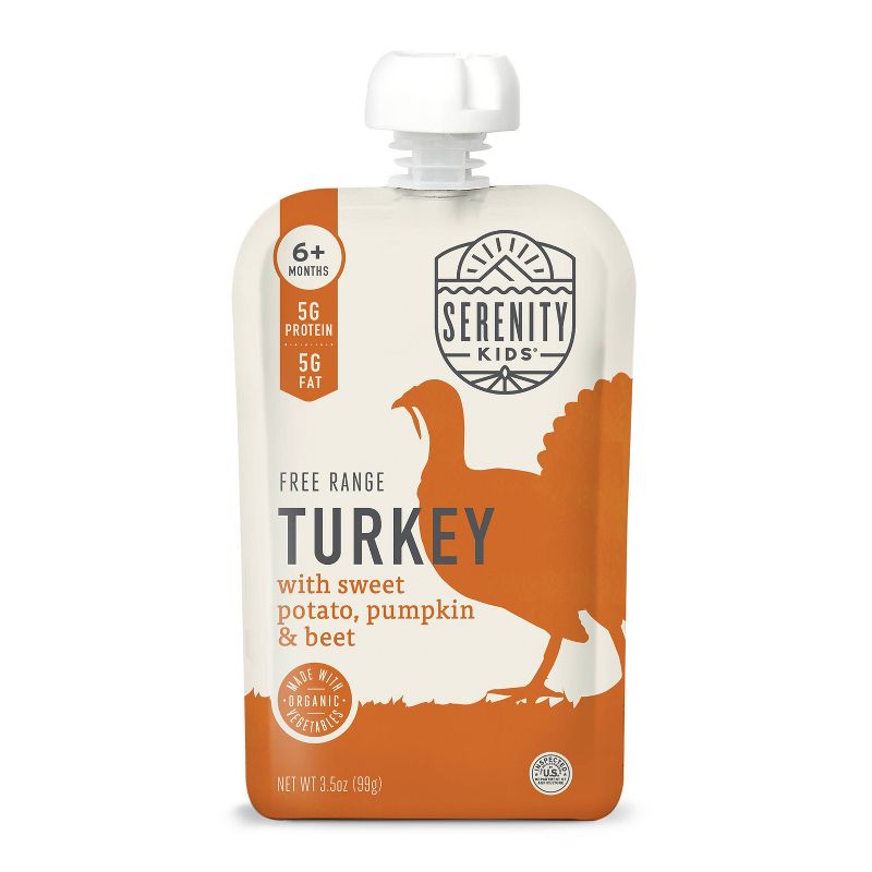 Serenity Kids Free Range Turkey with Organic Sweet Potato, Pumpkin & Beet Baby Food Pouch - 3.5oz