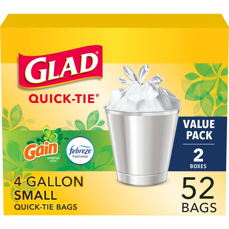 Glad Small Quick Tie Trash Bags - Gain Original - 4gal/52ct