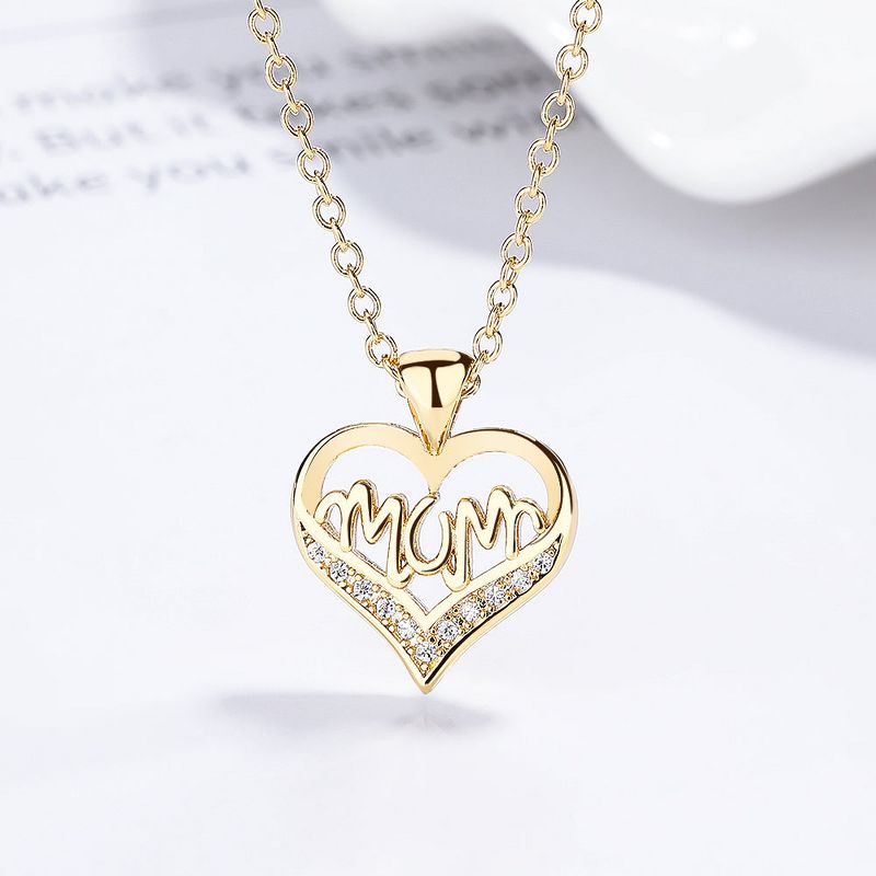Amy and Annette 14K Gold MOM Heart Pendant Necklace with crystals from Swarovski