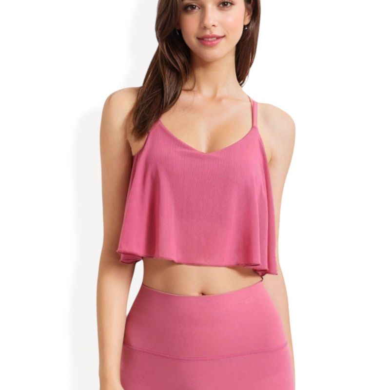 Anna-Kaci Active Women's Flowy Chiffon Fashion Cami Top with Spaghetti Straps and V-Neck - Small, Pink