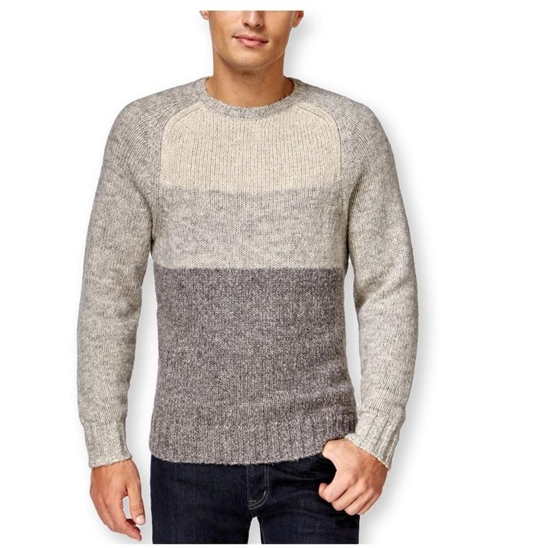 Club Room Mens Colorblock Crew-Neck Knit Sweater, silverbirch, X-Large