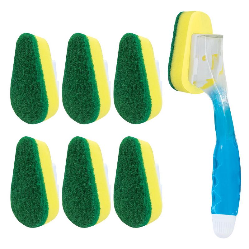 LOLA Dish Brush w/ Soap Dispenser Wand, , 1 BRUSH w/ HEAD & 6 REFILLS, Absorbent Sponge Scrubber, No Leaking. Clean Dishes, Sinks and Cookware