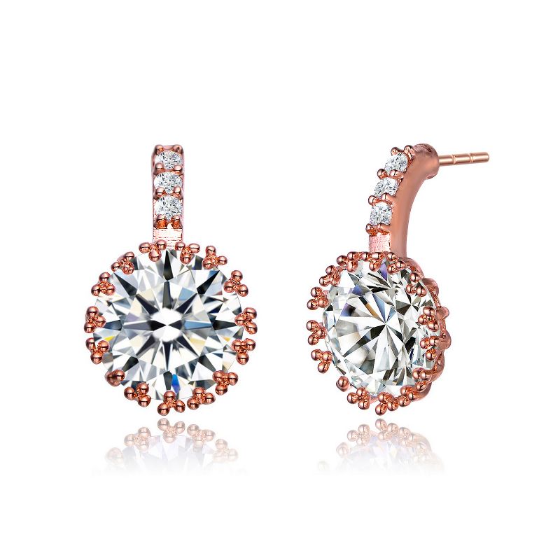 Guili Sterling Silver Earrings with Colored Round Cubic Zirconia Stones in Drop Design and Rose Gold Plating, A Luxurious and Elegant Jewelry Pair