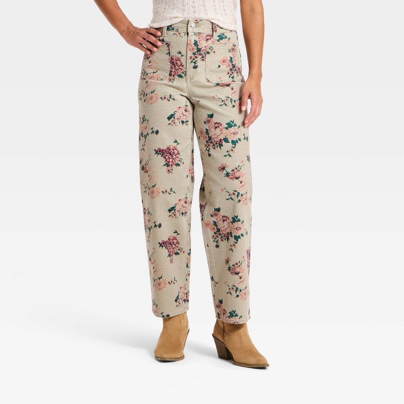 Women's Highest-Rise Floral Sailor Straight Jeans - Universal Thread™ Khaki 00