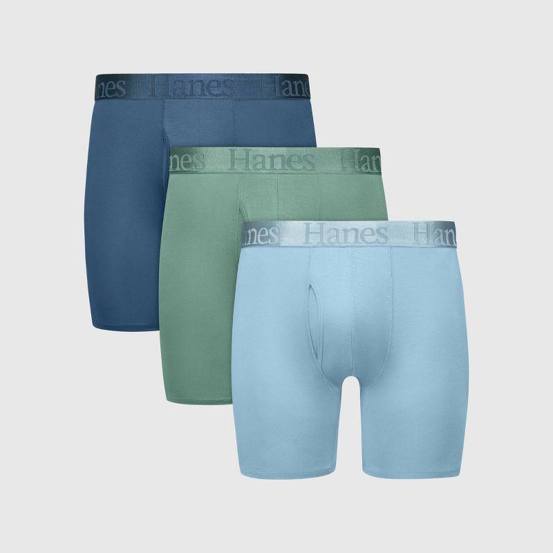 Hanes Originals Premium Men's SuperSoft Boxer Briefs 3pk - Teal Blue/Sage Green/Light Blue M: Tagless, Moisture Wicking