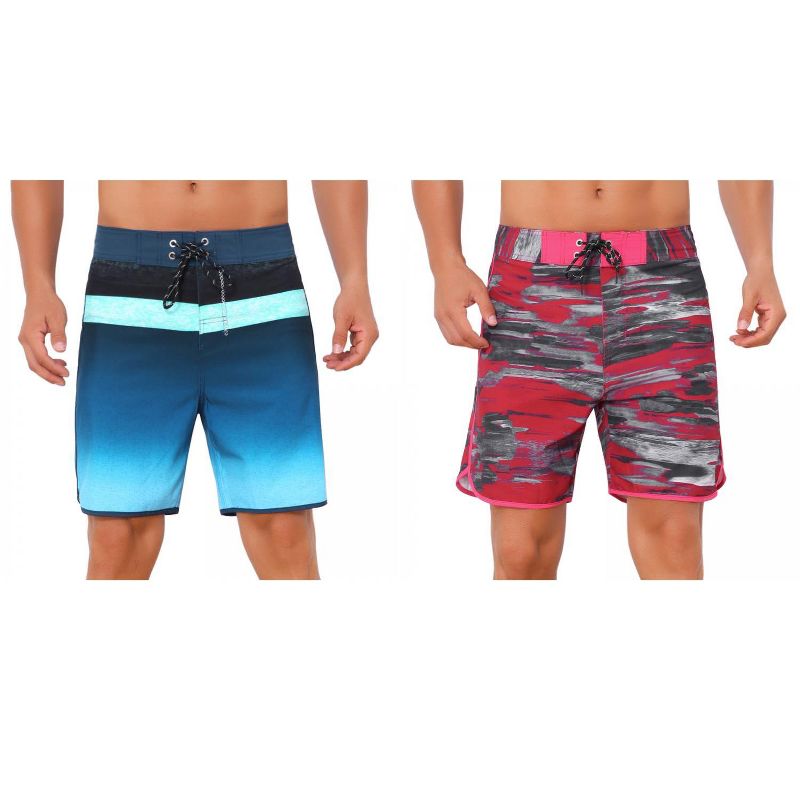 INSPIRE CHIC Men's Drawstring Elastic Waist Color Block Summer Beach Board Shorts 2 Packs 1 Dark Blue 1 Dark Red 38