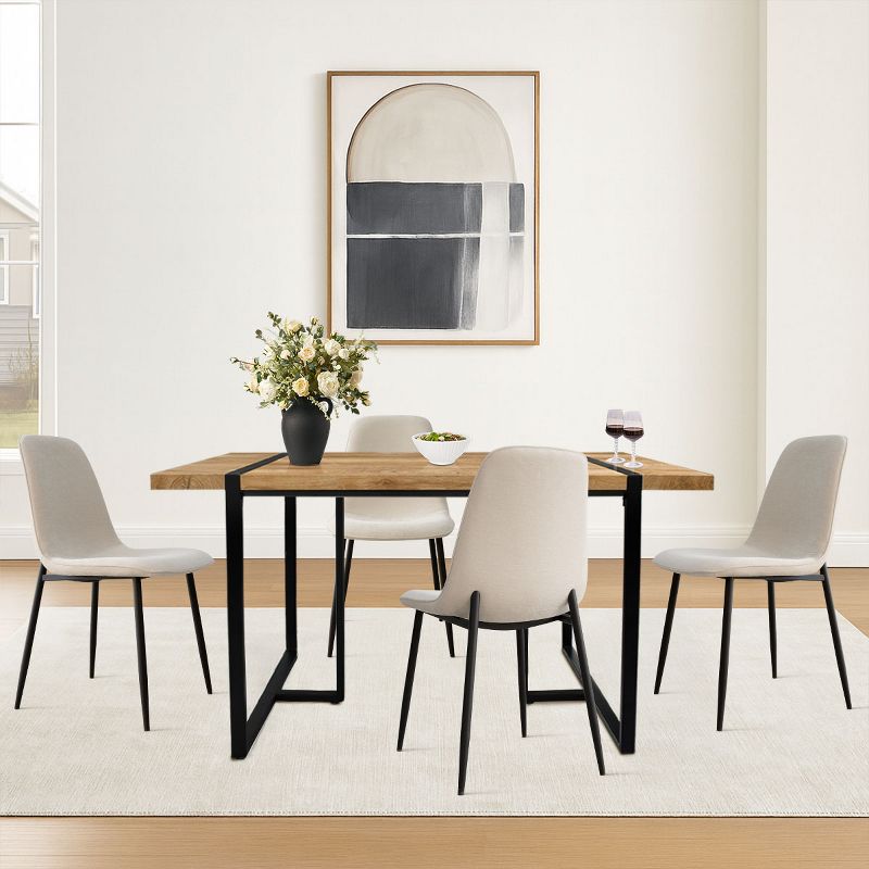 5-Piece Modern Dining Table Set,59" Rectangular Table with 4 Beige Upholstered Chairs Kitchen & Dining Room Small Space Furniture-Panipeachy