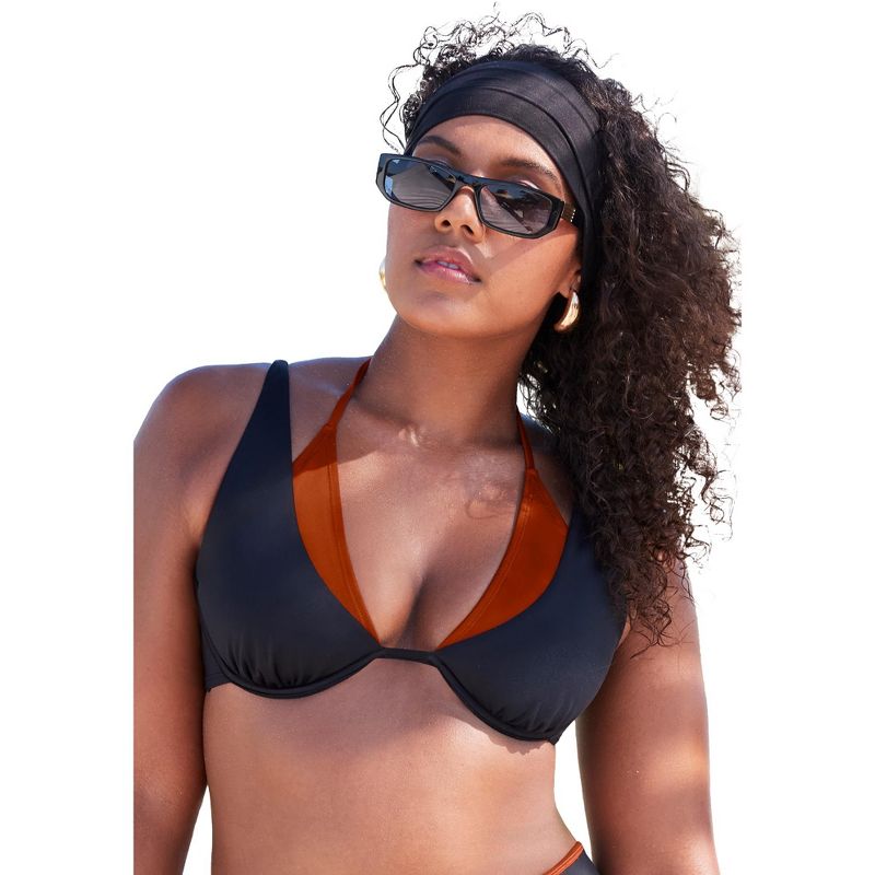 Swimsuits for All Underwire Shimmer Peekaboo Bikini Top - 14, Black Cinnamon Shimmer (Plus Sizes Available)
