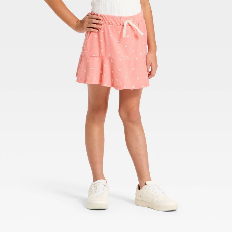 Girls' Tiered Knit Hearts Skort - Cat & Jack™ Peach Pink S