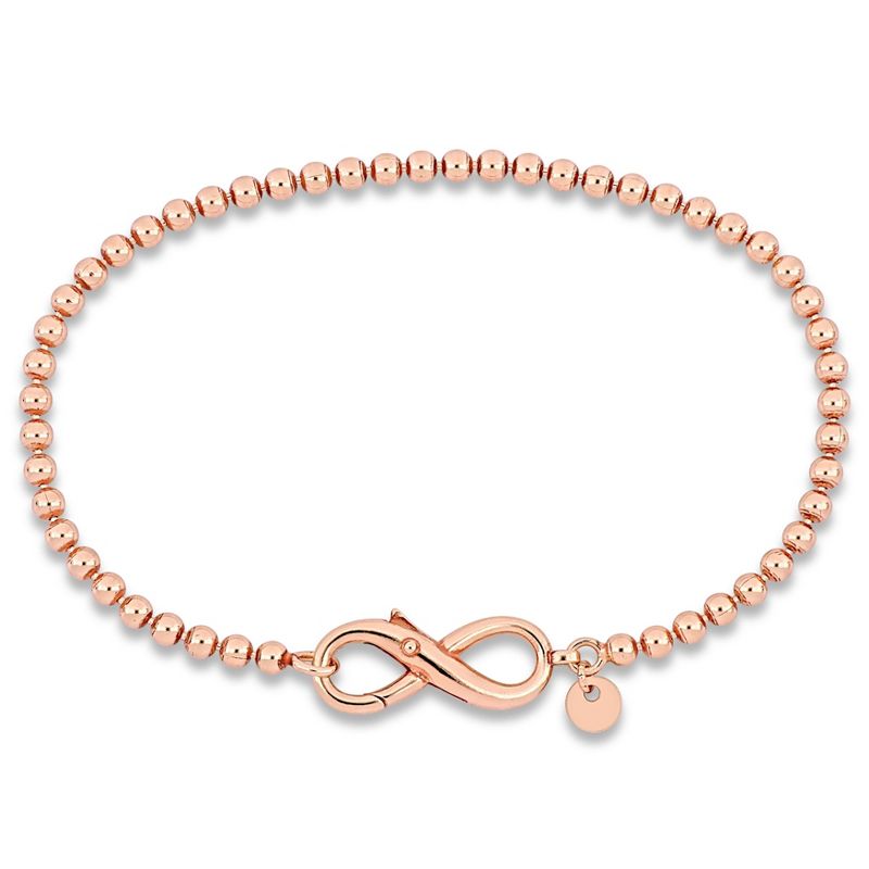 EVERLY JEWELRY | Rose Plated Sterling Silver White Ball Link Bracelet, 7.5-inch